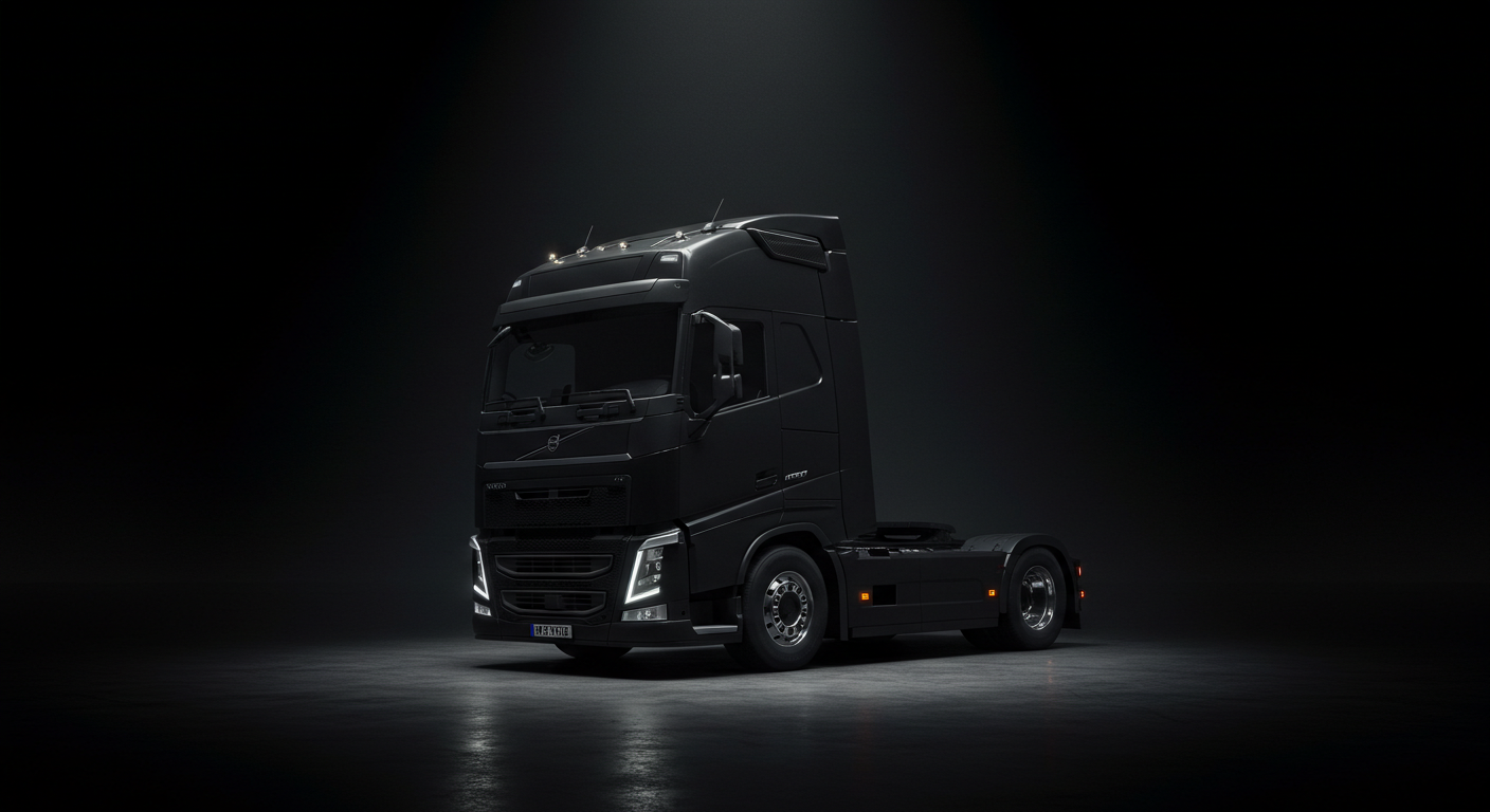 Caminhão preto em estúdio com iluminação de foco